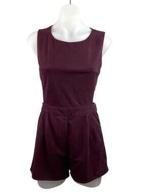 She + Sky Womens Maroon Sleeveless Cutout Active Athleisure Jumpsuit Romper Sz S
